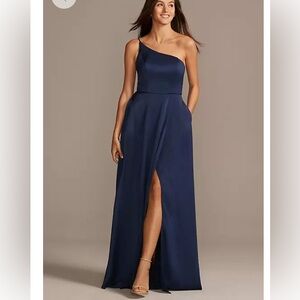 David’s Bridal One Shoulder Satin Dress Size 2